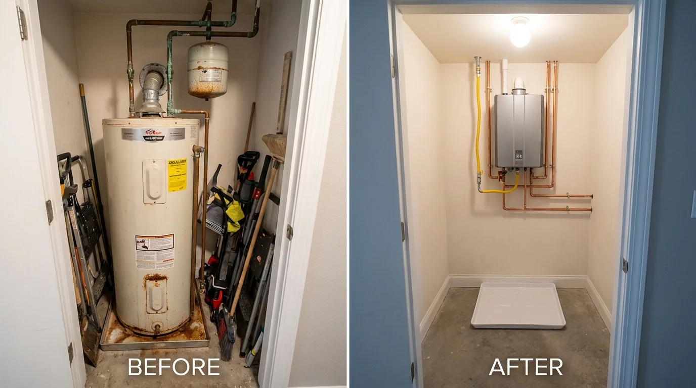 Tank water heater versus wall-mounted tankless unit comparison for Shell Rock, IA homeowners